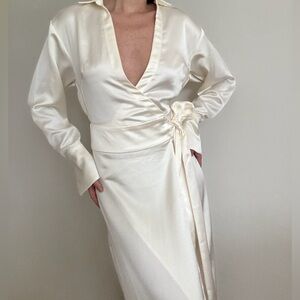 Free People Cream Satin Wrap Maxi Dress